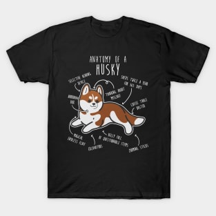 Red Siberian Husky Dog Anatomy T-Shirt